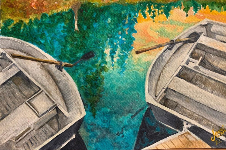 Boats at Clear Lake, original watercolor